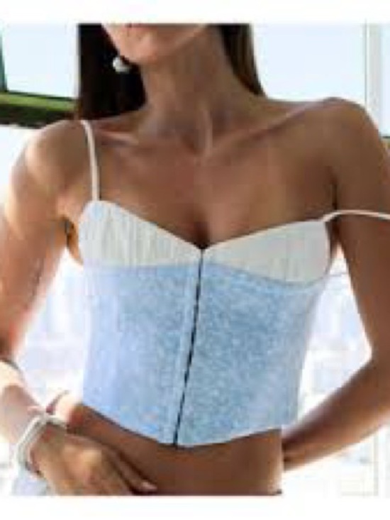 Rumored Tops - Rumored Light. Blue Floral Bustier Crop Top S NWT